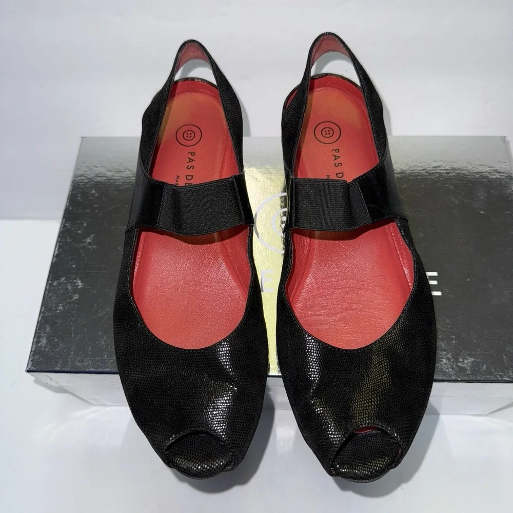 Pas de Rouge Women's R918‎ Silvia Black Lizard/Nappa Italy Size EU 37 US 6.5
